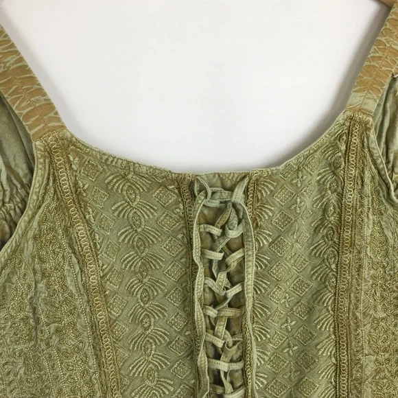 Vintage Green Embroidered Cropped Corset Renaissance Tank Top Forest Fairy - Picture 7 of 13